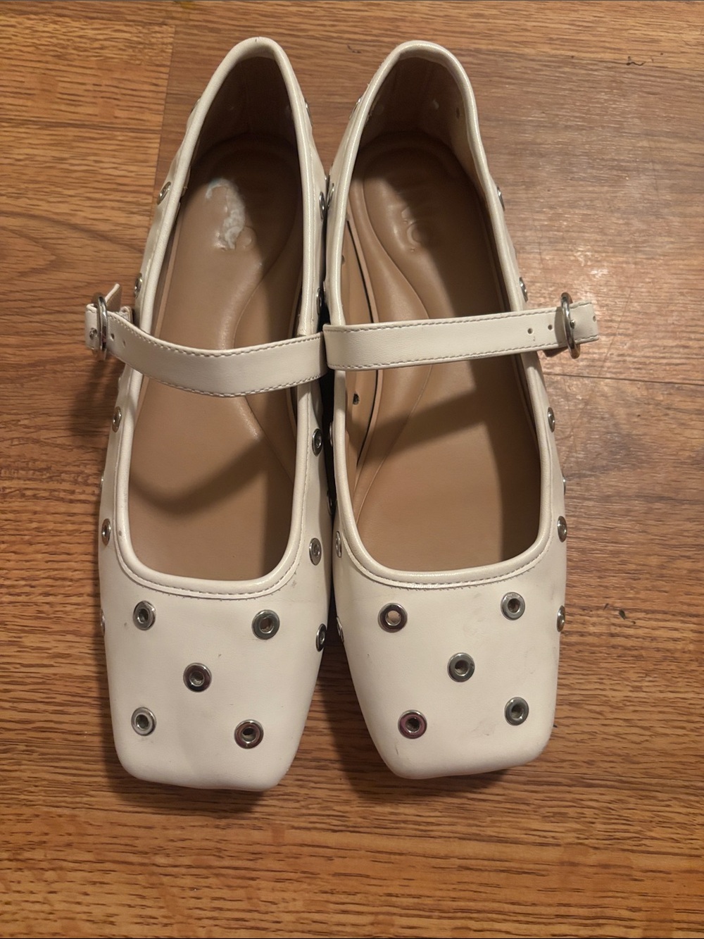 INC International Concepts Cream Mary Jane Flats with Grommet Details